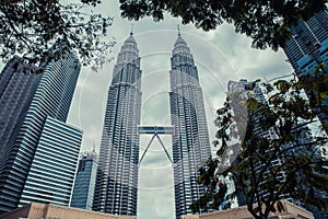 Petronas Twin Towers in Kuala Lumpur. Modern skyscraper architecture.