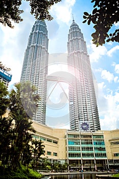 The Petronas Twin Towers and the shopping center Suria KLCC below
