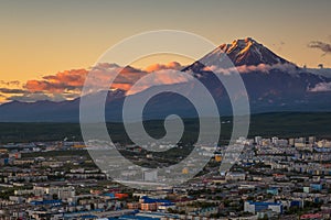 Petropavlovsk-Kamchatsky city at sunset