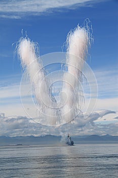 Petropavlovsk Kamchatsky, Russia - 2017: Military parade  Navy day