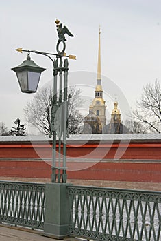 Petropavlovsky cathedral and street lamp