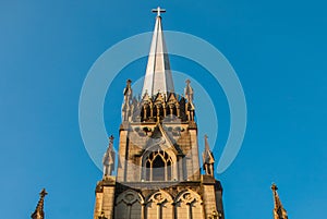 PETROPOLIS, RIO DE JANEIRO, BRAZIL - APRIL 2019: Cathedral of Petropolis. Church of St Peter. Beautiful Catholic Cathedral against