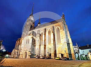 Petrov, Cathedral of St. Peter and Paul. City of Brno - Czech Republic - Europe. Night photo of beautiful old architecture