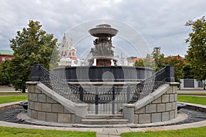 Petrovskiy Fountain on Theater Square in front of Bolshoi Theater 1835, oldest existing fountain in Moscow