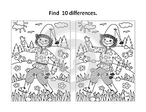 Petrushka folklore rag doll find the differences picture puzzle and coloring page