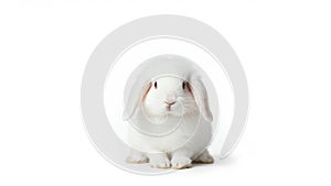 Adorable White Bunny Sitting Calmly in Studio For Stock Photo Use