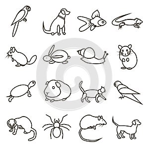 Pets animals icons set line