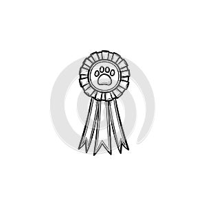 Pets award rosette hand drawn outline doodle icon.