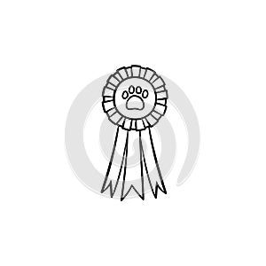 Pets award rosette hand drawn outline doodle icon.