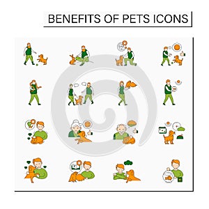 Pets benefits color icons set