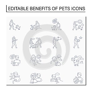 Pets benefits line icons set