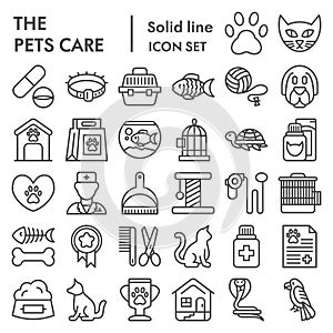 Pets care line icon set, vet symbols collection, vector sketches, logo illustrations, animal signs linear pictograms