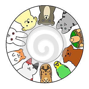 Pets in circle with copy space