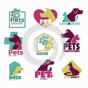 Pets clinic and shelter isolated icons dog and cat