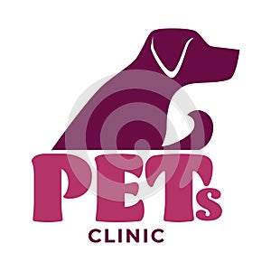 Pets clinic, vet or veterinarian hospital, dog silhouette isolated icon
