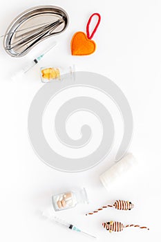 Pets cure with tweezers for treatment set on white background top view mock up