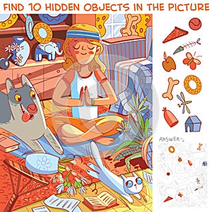 Pets destroy house. Find 10 hidden objects photo