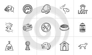 Pets hand drawn outline doodle icon set.