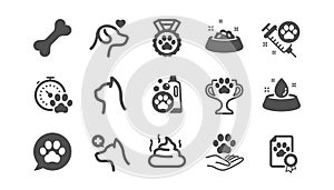 Pets icons set. Veterinary, dog care and cat food icons. Vector