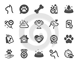 Pets icons. Veterinary, dog care and cat food icons. Vector