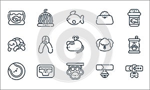 Pets line icons. linear set. quality vector line set such as collar, pet shop, tennis ball, collar, pet bed, turtle, dog, pet bowl