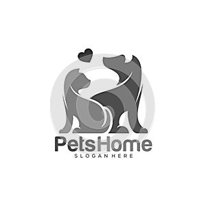 Pets Logo dog cat design vector template. Animals Veterinary clinic Logotype concept outline icon