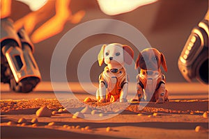 Pets on Mars and in space cute pet puppy dogs in spacesuits