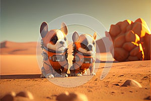 Pets on Mars and in space cute pet puppy dogs in spacesuits