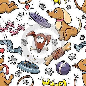 Pets pattern. Dogs background in cartoon style