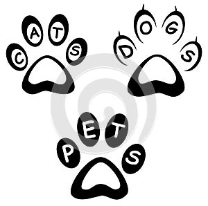 Pets paw set of cats and dogs.