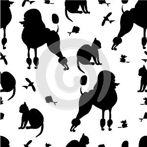 Pets silhouette seamless pattern