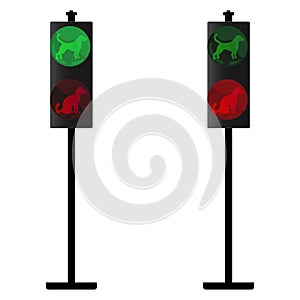 Pets toilet for dogs. Night traffic lights Set in cartoon style. Red light above green