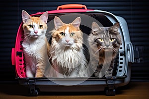 pets in travel carriers ready to move