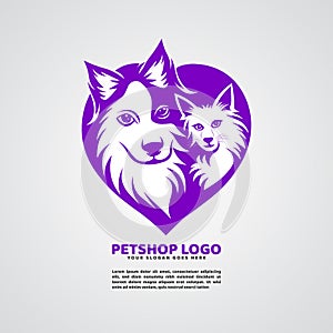Petshop. Vector image of a dog and cat design with love shape