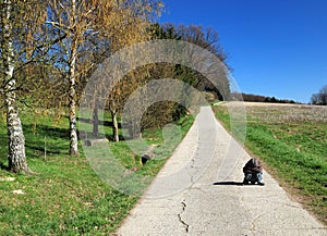 Petulant Boy Squatting On A Dirt Road In The Countryside Near Eppstein In Hesse Germany