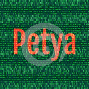 The Petya and binary code. the Petya and ransomware concept Security.