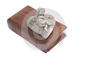 Pewter Angel On Bible With Wooden Cover