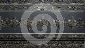 Pewter Elegance: Intricate Filigree on Slate Canvas. AI generate