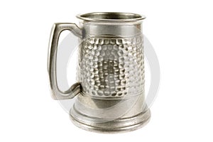 Pewter old tankard on white photo