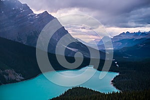 Peyto Lake during an overcast sunset