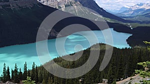 Peyto Lake with surrounding mountains and forests in Banff National Park, Canada