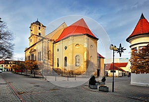 Pezinok city with church in main square, Slovakia