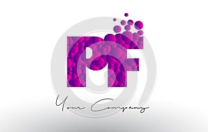 PF P F Dots Letter Logo with Purple Bubbles Texture.