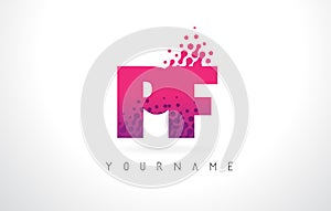 PF P F Letter Logo with Pink Purple Color and Particles Dots Design.
