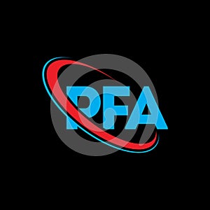PFA logo. PFA letter. PFA letter logo design. Initials PFA logo linked with circle and uppercase monogram logo. PFA typography for