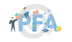 PFA, Please Find Attached. Concept with keywords, people and icons. Flat vector illustration. Isolated on white.
