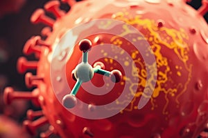PFAS molecule interacts with the human cell. Visualization