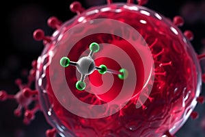 PFAS molecule interacts with a human cell. Visualization of the cell interaction process
