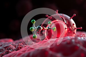 PFAS molecule interacts with a human cell. Visualization of the process of cell interaction. The concept of environmental