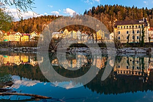 FÃÂ¼ssen Stadt mit Sonnenuntergang mit HÃÂ¤usern photo